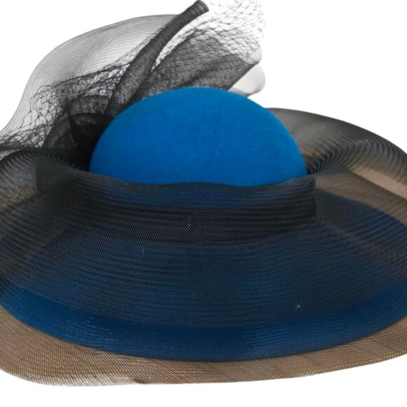 Vintage Dajon New York Blue Wool Black Tulle & Netting Ladies Church Hat - Picture 7 of 14